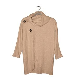 JOSEPH RIBKOFF $190 Beige Waffle Knit Cowl Neck Sweater Asymmetrical Wrap 6